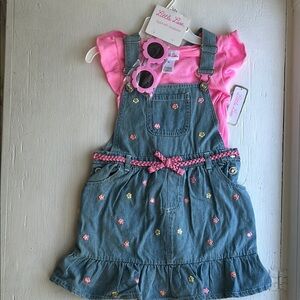 Little Lass Pink Top with Blue Denim Dress with glasses
